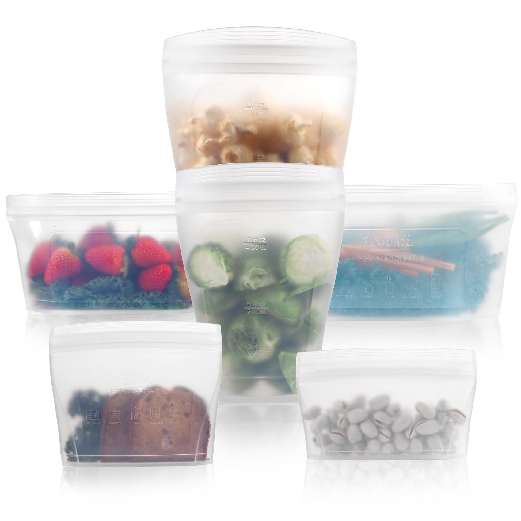 6 Large Reusable Food Storage Container Prep Freezer Microwave BPA Free  1200ml